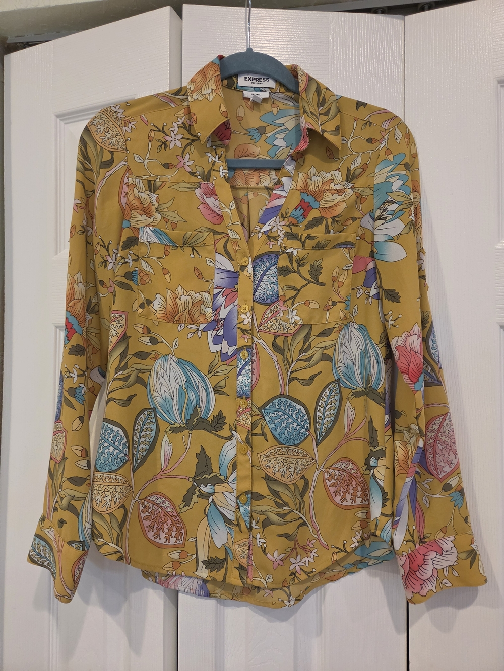 Express Portofino Yellow Floral Button-Up Shirt